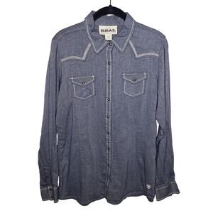 Ariat REAL Ace Shirt Women's Large Chambray Snap Western Cowgirl Embroidered